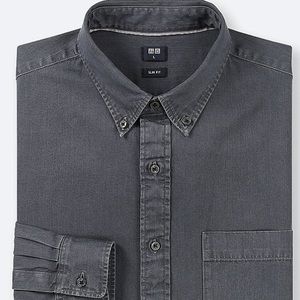 Uniqlo Slim Fit Denim Chambray Shirt - Dark Gray S